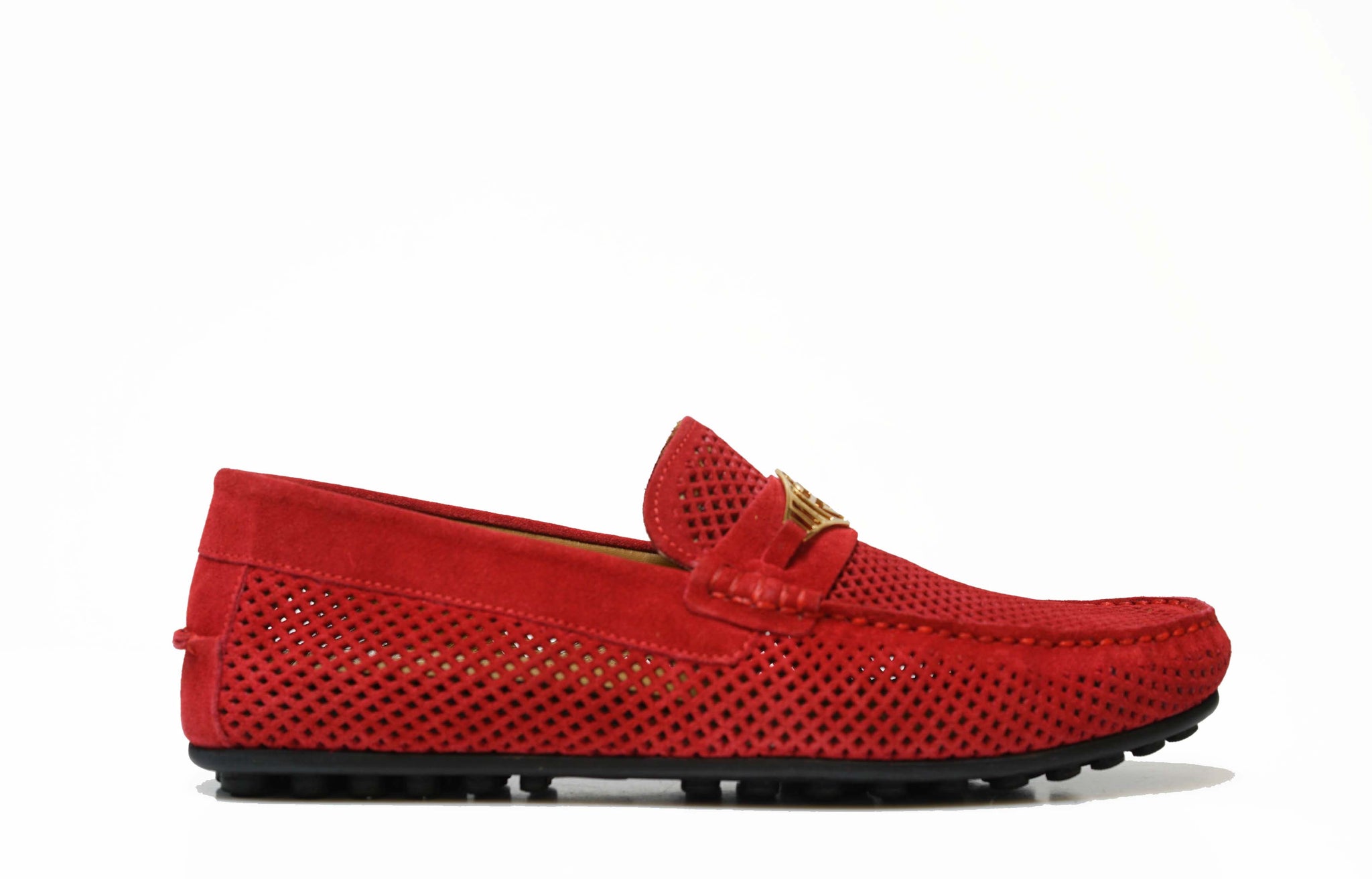 Roberto Serpentini Men's Perforated Red Suede Moccasin 1536