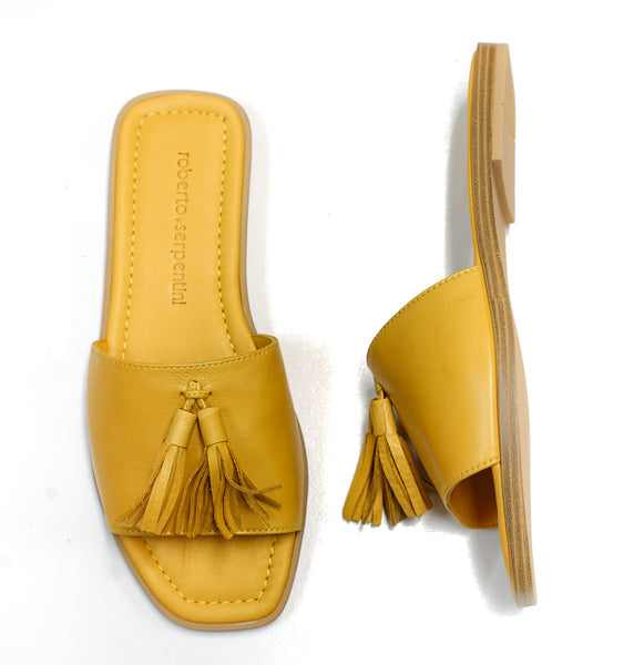 Roberto Serpentini Women's Mustard Leather Tassel Flats 48320
