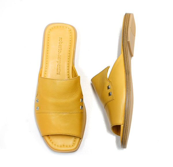 Roberto Serpentini Women's Mustard Stud Flat Sandal 48620