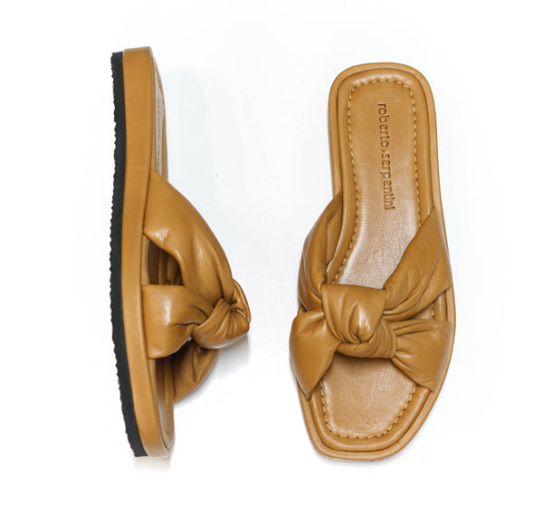 Roberto Serpentini Women's Tan Leather Knot Flats Sandals 30021