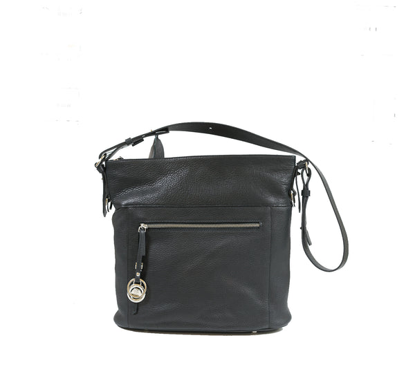 Stefano Stefani Women's Black & Silver Soft Leather Satchel 9721