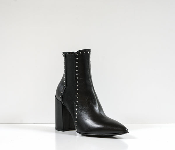 Stefano Stefani Women's Black Leather Stud Ankle Boot 7152