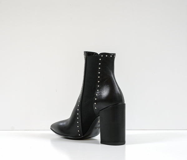 Stefano Stefani Women's Black Leather Stud Ankle Boot 7152