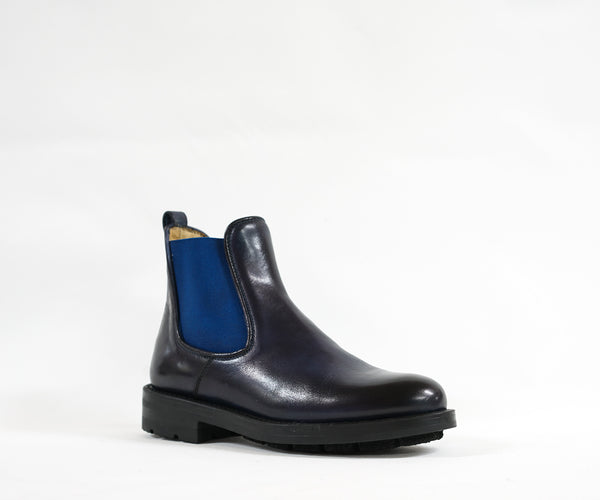 Stefano Stefani Women's Blue Leather Pull On Boot 8045