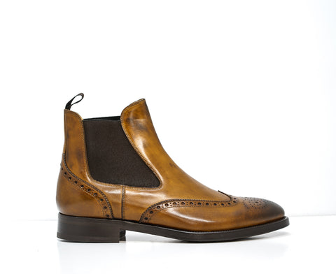 Stefano Stefani Men's Cognac Leather Detail Pull On Boots 8105