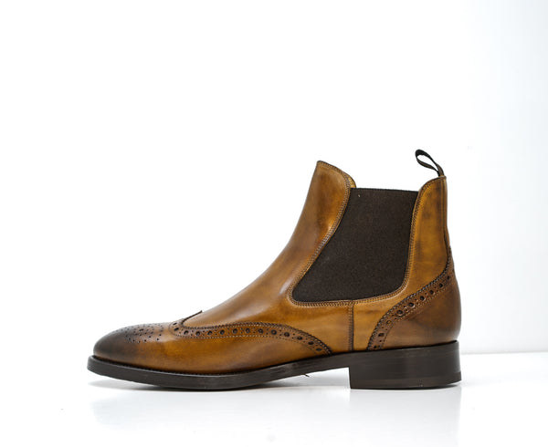 Stefano Stefani Men's Cognac Leather Detail Pull On Boots 8105