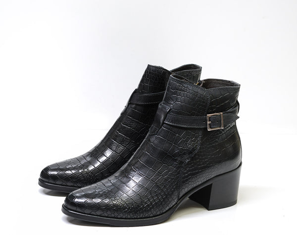 Stefano Stefani Women's Dark Grey Leather Legno Ankle Boot 9718