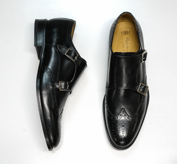 Stefano Stefani Men's Black Leather Detail Buckle Shoe 8637
