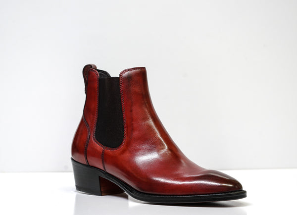 Stefano Stefani Women's Red Capri Leather Pull on Ankle Boot 9227