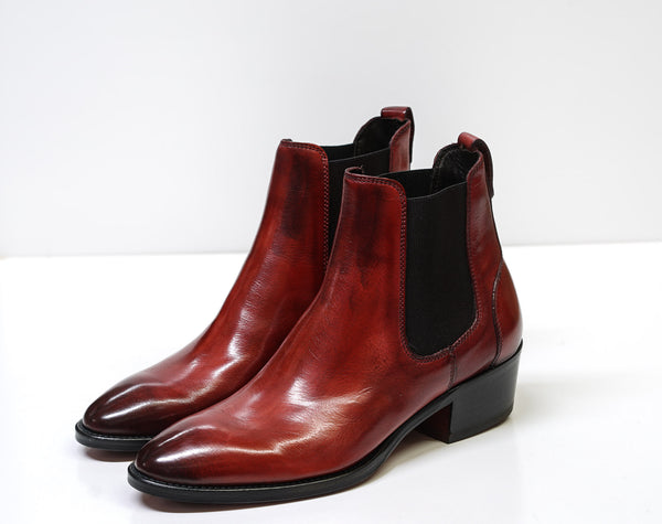 Stefano Stefani Women's Red Capri Leather Pull on Ankle Boot 9227