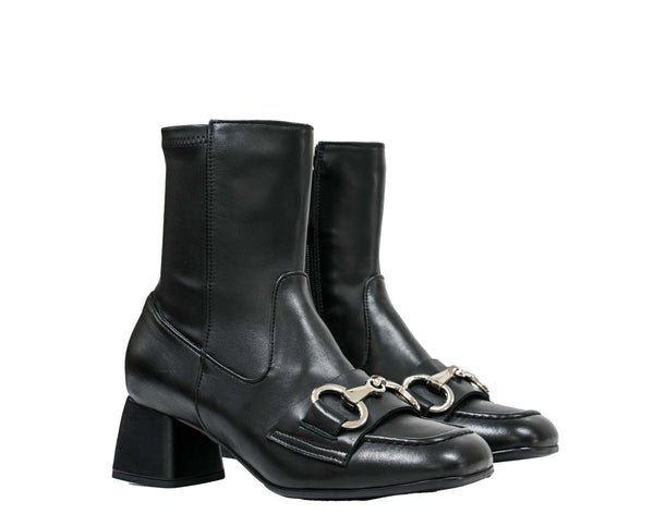 Stefano Stefani Women's Black Leather Silver Chain Boot 8765