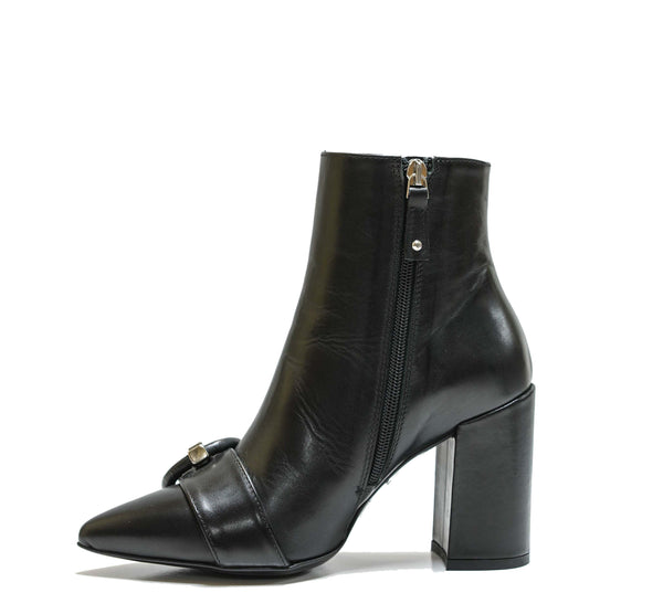 Stefano Stefani Women's Leather Black Buckle Ankle Boot 7633