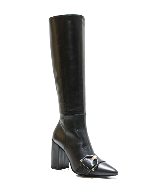 Stefano Stefani Women's Leather Black Buckle Long Boot 7745
