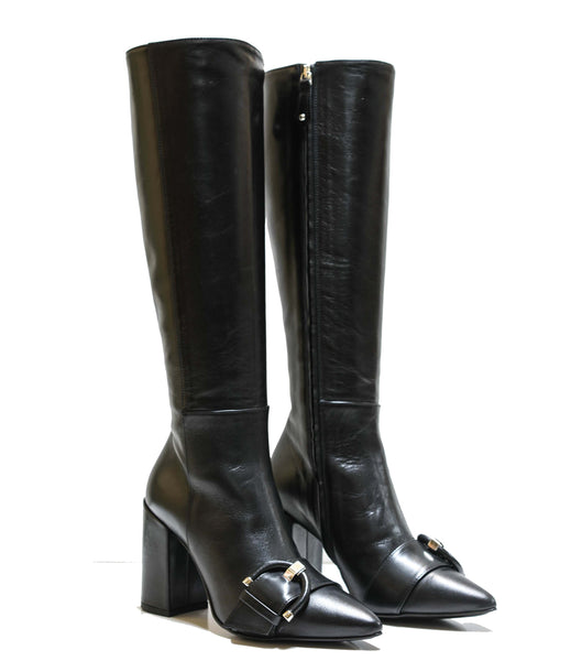 Stefano Stefani Women's Leather Black Buckle Long Boot 7745