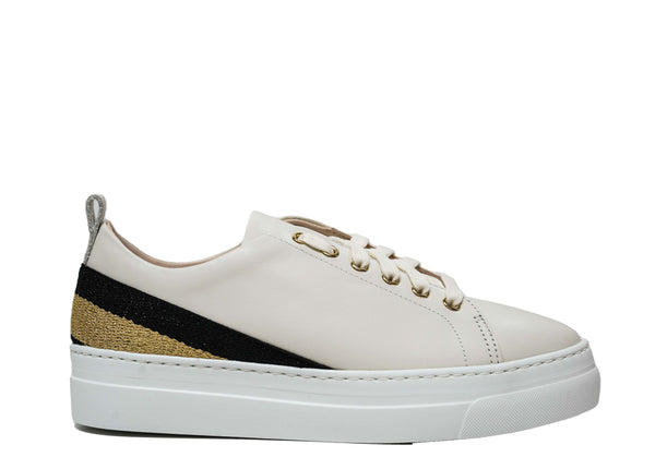 Stokton Women’s Off White & Multi Colour Leather Sneaker 950 D