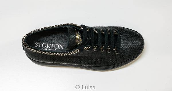 Stokton Women's Black Chain Printed Leather Sneaker 500-D
