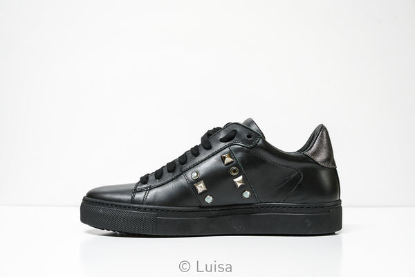 Stokton Women's Black Leather Stud Sneaker 678-D - 36 Last size
