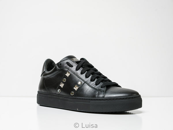 Stokton Women's Black Leather Stud Sneaker 678-D - 36 Last size