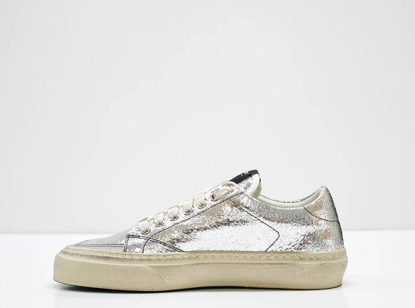 Stokton Silver Leather Sneaker, Style Name Destroy -D