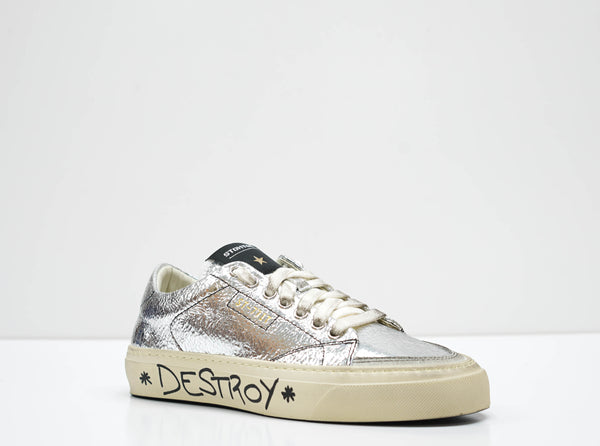 Stokton Silver Leather Sneaker, Style Name Destroy -D