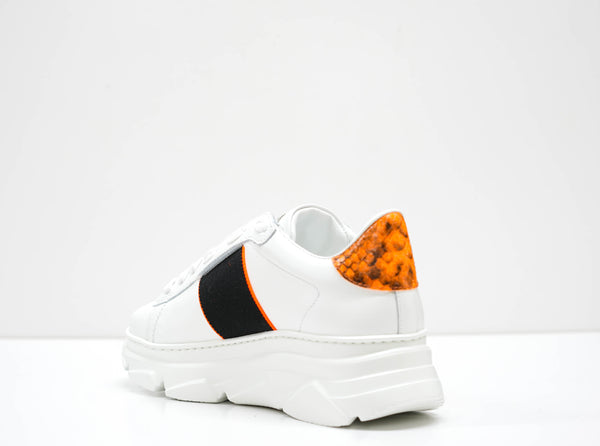 Stokton Women's White & Orange Leather Sneaker, Style Name 650 -D