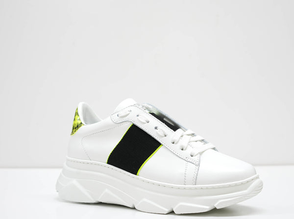 Stokton Women's White & Lime Leather Sneaker 650 -D