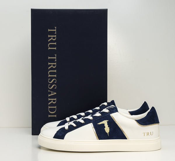 Trussardi Men's White, Blue & Gold Sneakers W765 - 41 EU Last size