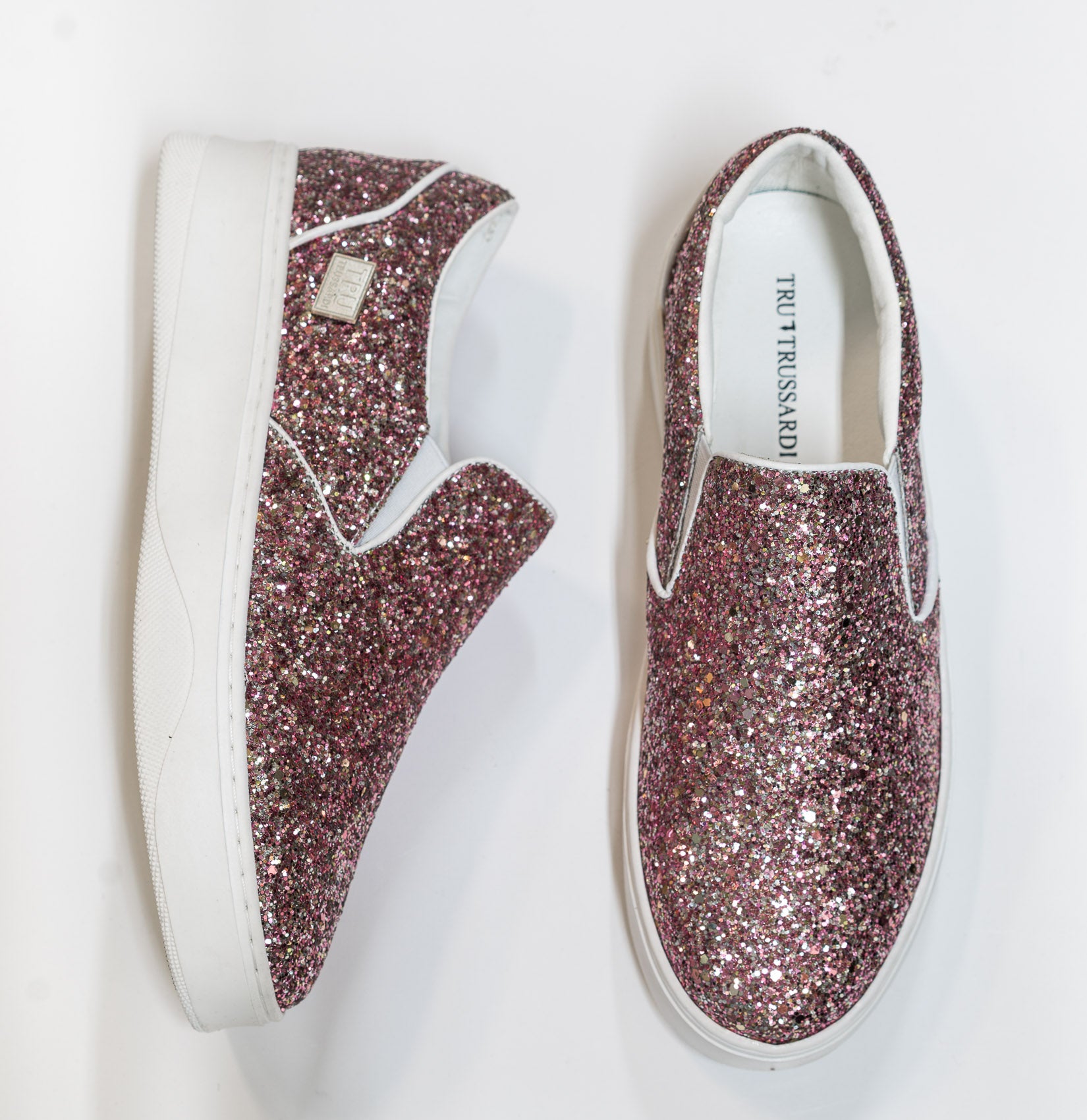 Trussardi Women's Pink Glitter Slip on Sneakers 28A