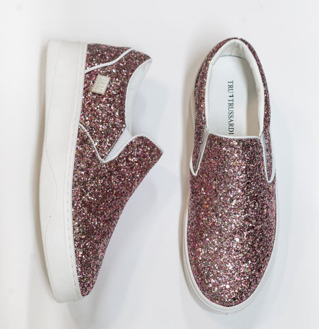 Trussardi Women's Pink Glitter Slip on Sneakers 28A