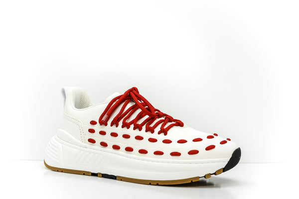 Bottega Veneta Men’s White & Red Leather Sneakers 578305 Now Half price