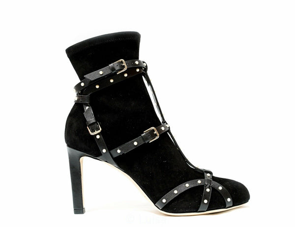 Jimmy Choo Women's Black Suede & Pearl Ankle Boot Brianna 85