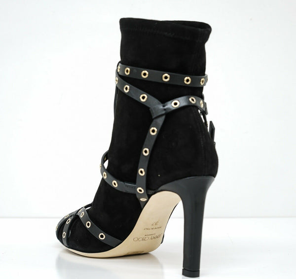 Jimmy Choo Women's Black Suede Eyelet Ankle Boot Brianna 85
