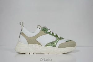 Stokton White & Green Leather Sneaker 33-D
